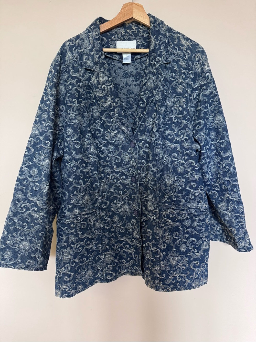 Susan Graver Denim Blue Patterned Lightweight Blazer Jacket Size 2XL